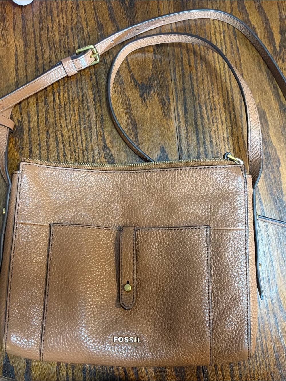 Fossil Brown Pebbled Leather Crossbody Bag